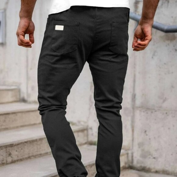 Casual Black Patched Men's Drawstring Pants - Picture 2 of 6